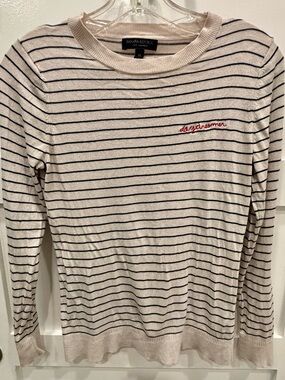 Banana Republic Silk CashmereCream Sweater w/Black Stripes and Red Embroidery